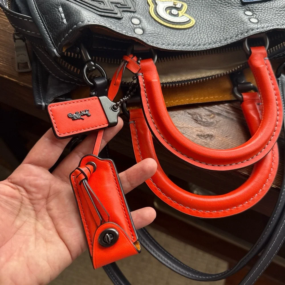 Coach Black Leather Patchwork Tote with Red Handles - Picture 7 of 8